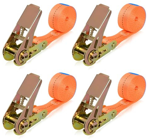 Cinchas de Amarre, 4 Piezas Tensor de Carraca, Correas de Amarre con Trinquete 2.5 cm x 2 m, Carga 400 kg Correa para Trinquete, Correas de Trinquete, Eslingas con Carraca para Baca, Equipaje, Lonas
