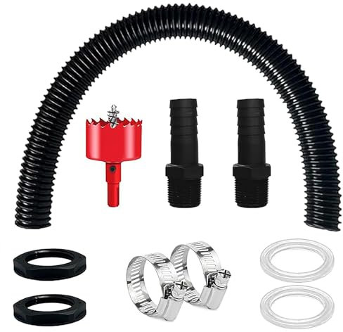Regentonnen Verbindungsset, Regentonnendurchführung Inkl Winkelstück, 2 Gelenke 25 mm + Schlauch 0,5 m + Lochöffner + Schlauchklemme, Regentonnen Verbinder Set Für Regentonne, Wassertanks, Zisternen