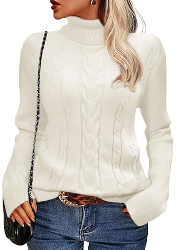 heekpek Maglione Donna Collo Alto Elegante Caldo Maglia Dolcevita Invernale Manica Lunga vestibilità Slim Moda Pullover Maglioni da Donna, Bianco, M