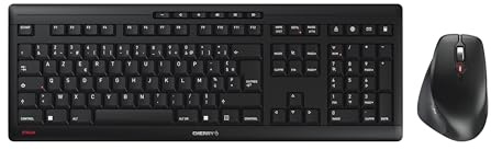 CHERRY STREAM DESKTOP COMFORT, Clavier et Souris Sans Fil, Disposition Française (AZERTY), 2,4 GHz, Touches Silencieuses, Souris Ergonomique, Noir