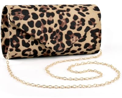 ERKOON Clutch for Wedding, Clutches, Evening Bag, Clutch Bag, Formal Party Handbag for Wedding, Party, Cocktail, Prom, Shoulder Bag, Faux Suede with Removable Chain, Diamond-leopard, Small