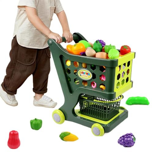 Kinder-Einkaufswagen, Trolley-Spielzeug, Supermarkt-Spielset, Einkaufswagen Mit Lebensmitteln, Und Gemüse, Einkaufswagen-Spielzeug, Supermarkt-Trolley-Spielzeug, Rollenspiel-Lernspielzeug