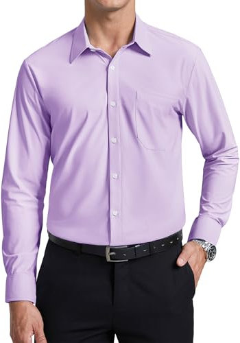 Enlision Mens Shirts Long Sleeve Lilac Stretch Non Iron Shirt for Men Business Wedding Formal Regular Fit Button Down, XL