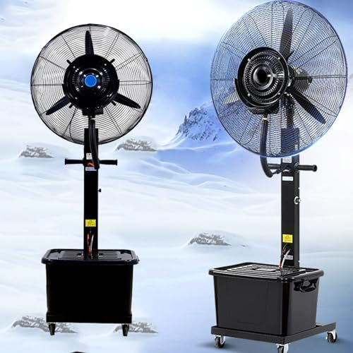 Ventilatori a piedistallo Ventilatore nebulizzatore Serbatoio dell'acqua da 11 galloni Ventilatore a spruzzo industriale con oscillazione di 90 gradi per raffreddamento, patio, garage, pales