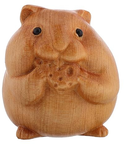 SUPVOX Handmade Mini Hamster Figure Wooden Animal Ornament for Home Office Desk Decor Collectible Carving Sculpture