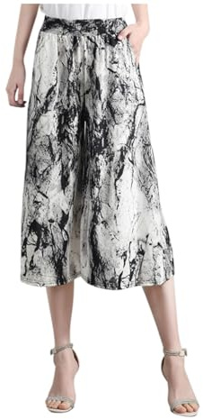 Jupe-Culotte Large Femme Élastique Taille Haute Fluide,Jupe-Culotte avec Poches Mousseline De Soie D'été,Pantalon pour Le Travail and Le Bureau