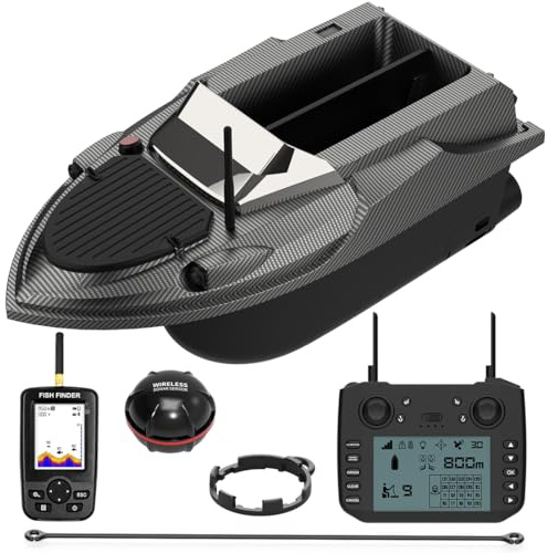KAROYD V080 Remote Control Bait Boat with Fish Finder, 12V High-Speed RC Bait Boat with 9 Fishing Zones and 180 Waypoints