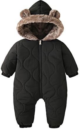 Yanmucy Baby snödräkt tjock fleece varm babyrock vinter overall barnvagn kostym spädbarn flicka pojke sparkdräkt kläder 0-24 månader, Svart, 6-12 Months