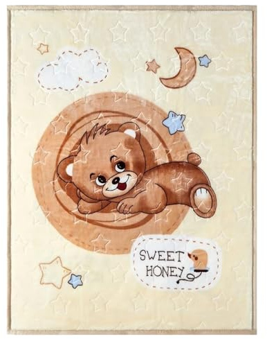 Pinkfairy Baby Blankets, Super Soft for Boys Girls, Lightweight Fluffy Kids Blanket Unisex Newborn Gift Box for Toddler Nursery Cute Embossed Design,110x140cm (Honey Bear)