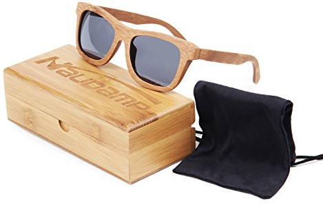 Naudamp Lunettes de Soleil polarisées en Bambou Hommes Femmes Lunettes en Bois pour Sports Nautiques et activités de Plein air