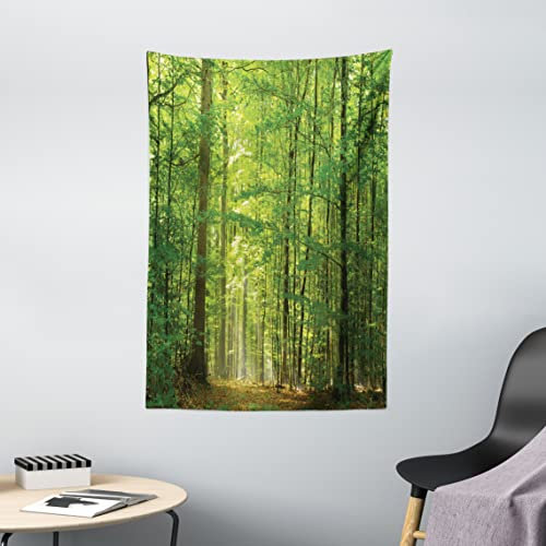 ABAKUHAUS Wald Wandteppich, Laubwald Sommer, Wohnzimmer Schlafzimmer Heim Seidiges Satin Wandteppich, 100 x 150 cm, Grün