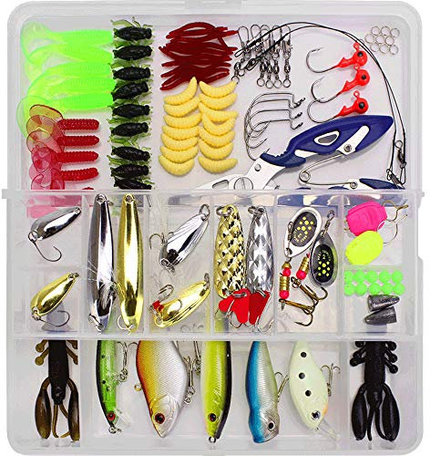 VOANZO 101-teiliges Angelköder-Set, Fischköder-Set mit Angelbox, inklusive Kurbelköder, Swimbaits, Spinnerbaits, Wirbel, Offset-Haken für Barsch, Forelle, Lachs