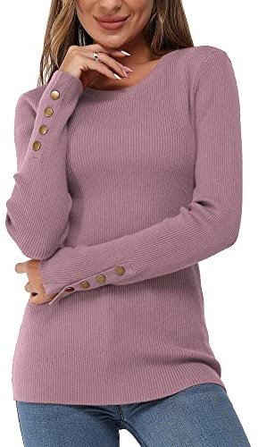 Newshows Pullover Damen Herbst Strickpullover Elegant Damenpullover Winter Pulli Damen Helles Violett,M