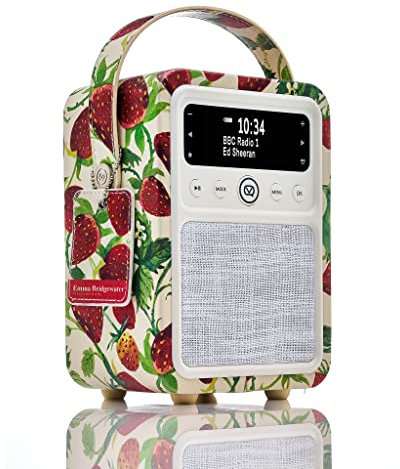 EB Portable DAB Radio Alarm Clock - VQ Monty DAB+, FM Digital Radios with Bluetooth - Rechargeable Radios with Bluetooth Speaker - Dual Alarm Dab Radio Mains Powered - Strawberries