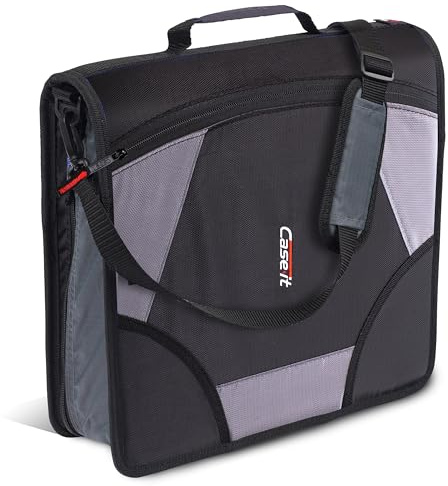 Case it King Size Mighty Reißverschluss-Ordner, 3 Ringe, 10,2 cm Fassungsvermögen, 28,9 x 21,6 cm, Schwarz