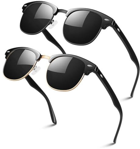 LINVO Polarized Semi Rimless Sunglasses for Men Women, Mens Sunglasses Classic Retro Shades Half Frame Driving Sun Glasses UV Protection