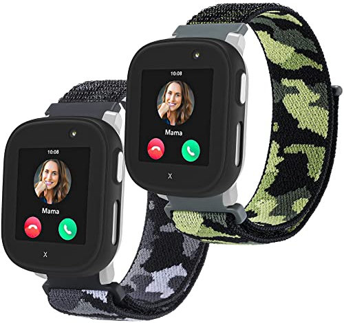 Polyjoy 2 Stück Kinder Nylon Armbänder kompatibel mit Xplora X6 Armband, Kids Smartwatch Mädchen Jungen Weich Verstellbare Ersatzbänder für Xplora X6 Play/Xplora X6 Pro-Schwarz+Militärgrün