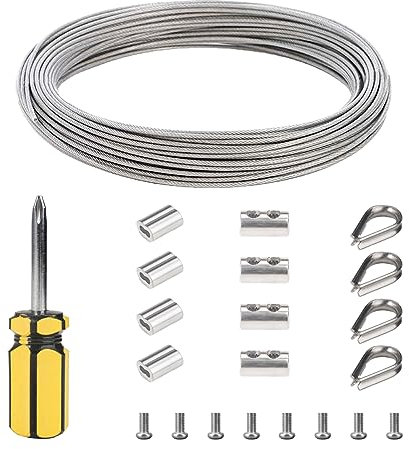 Cable Acero 10M, 2mm Cable de Acero Inoxidable 304 Cuerda Acero, Cable de Acero Inoxidable Nylon Revestida con Manguito de Aluminio, Para Colgar Luces De Cadena, Tendedero, Soporte Planta