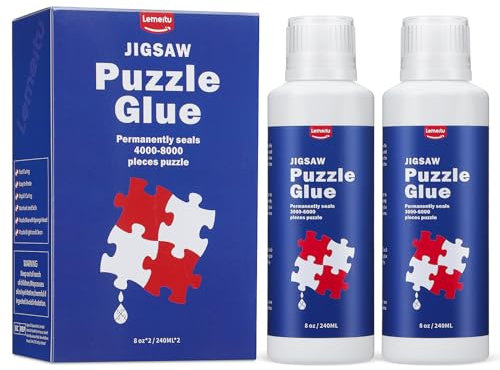 Lemeitu Colle pour puzzle de 240 ml avec tête d'éponge, séchage rapide, colle de puzzle lumineuse et soluble dans l'eau, convient pour 2000 à 5000 pièces, colle de puzzle pour cadre, accessoires de