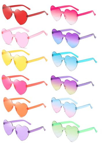 Theassli 12 paar Herz Sonnenbrille, Party Brillen, Herzbrille, Hippie Brille, Party Sonnenbrille Lustige Herzchen Brillen spaßbrille für Fasching Foto Requisiten für Kinder und Erwachsene