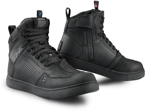 SHIMA REBEL 2.0 Motorrad Schuhe Herren Leder Wasserdicht Motorradstiefel Protektoren Sneaker Rutschfeste Sohle Knöchelstütze Seitlicher Reißverschluss Bikerboots (Frauen, Wasserdicht Schwarz, 37)