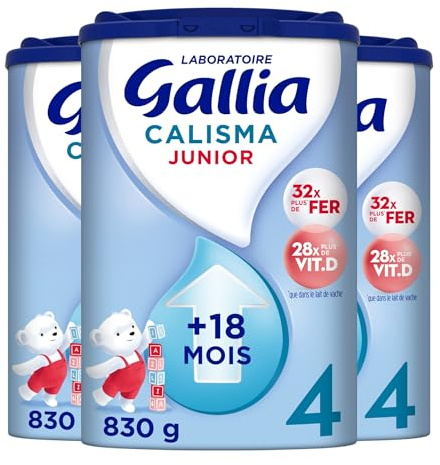 Laboratoire Gallia – Lait infantile Calisma Junior 4ème âge - Lait de Croissance en Poudre pour Bébé - Sans Huile de Palme - Dès 18 Mois - 75 Biberons - Lot de 3 boites de lait 4ème âge - 3x830g