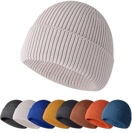 Enwokran Vintermössa hatt, unisex stretchig vindtät mjuk manschett dödskallemössa, daglig termisk randig kamhats upprullad kant för löpning fiske skidåkning cykling utomhussport, BEIgE, one size