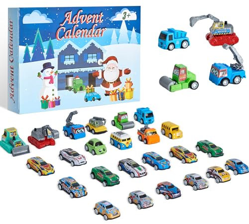 Goomp Adventskalender Kinder,Adventskalender 2024 Weihnachten Adventskalender Bagger Jungen Fahrzeuge 24 Auto Spielzeug ab 3 4 5 6 Jahre Junge Mädchen Kinder Weihnachtskalender 2024 für Kinder