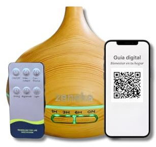 Difusor aceites Esenciales 500ml Ultrasónico LED 7 Colores, Diseño Madera Clara. Silencioso. Apagado Automático, humidificador de Aire y ambientadores de hogar.