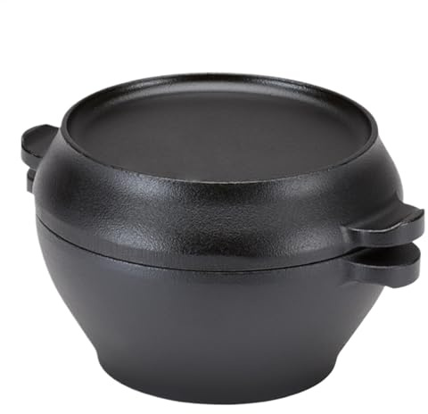Cacerola de metal fundido – Cacerola redonda con placa de cocción | Cómoda cacerola redonda, sartén de hierro resistente, olla con doble asa para hornear pan artesanal