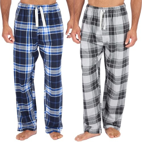 INSIGNIA Mens Pyjamas Lounge Pants Cotton Check Bottoms 2 pack (New Blue-Grey, M)
