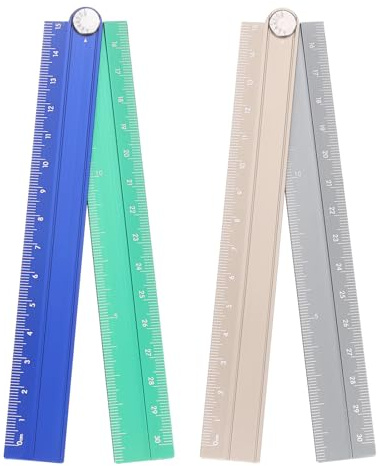 QUARKZMAN 2pcs Righello Pieghevole Dritto 30cm Metrico Lega di Alluminio Goniometro Pieghevole Strumento di Misurazione Geometrica con rigo Angolare, Oro Argento/Blu Verde