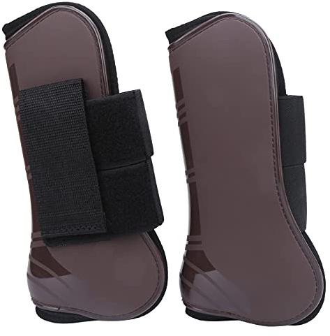 Qukaim Protector de patas de caballo, protector elástico de poliuretano grueso para las articulaciones, delantero y trasero, marrón, talla M, suministro de caballos