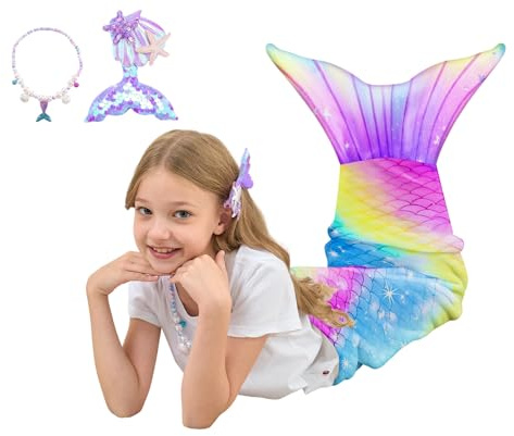 NikNio Mermaid Tail Blanket for Girls Soft Flannel Wearable Blanket Sleeping Snuggle Kids Birthday Gift Ideal 3-4 4-6 7-8 10-12 Rainbow Pattern