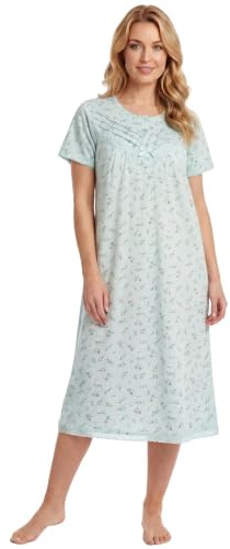 Camille 100% Cotton Short Sleeved Women's Nightie, Knee Length Nightdress | Comfortable & Breathable Traditional Nighty With Buttons, Classic Nightwear with Short Sleeves
