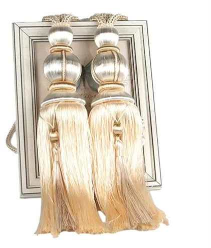 Gardinband med rep - 2 st hängande tofsband med pärlor och pärlkulor för gardintillbehör (beige), beige,Beige