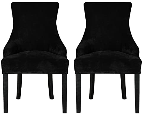 Leorate Dining Chair Covers Stretch Velvet Wingback Armchair Slipcovers Recliner Chair Protector for Kitchen Home Decor (Black, Pack of 2)