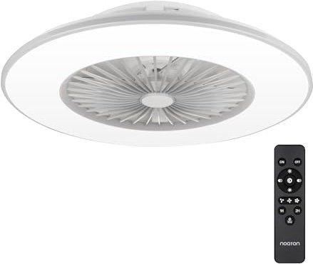 Noaton Ventilatore da soffitto con luce 11056GR Vega, telecomando, attenuazione LED max 44 W, 3 temperature di colore regolabili, timer, flusso d'aria fino a 61 m3/min, Ø56 cm grigio, cassa bluetooth
