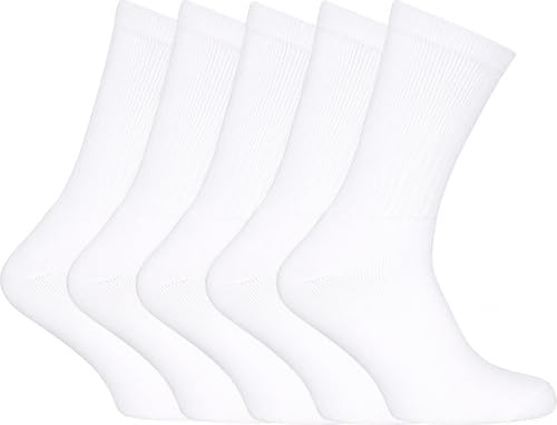 COSHAL® 5 par herr bomull rika enkla sportstrumpor andningsbara bekväma crew män sportstrumpor män promenadsportstrumpor herr atletisk träningsstrumpor UK 6-11, Vit (5 par), 40-45 EU