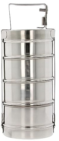Indian Tiffin Stainless Steel 3/4 Tier Lunch Box Multi Layer Stackable Round Containers Tiffin Hot Food Carrier Tins Lunch Storage Portable for Kids Adults Work Office School Picnic (4 Tier)