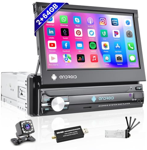2G+64G Hikity Android 1 Din Autoradio mit DAB DAB+ GPS Navi WiFi, 7 Zoll Ausfahrbares Touchscreen Auto Radio Display mit Bluetooth FM RDS Rückfahrkamera