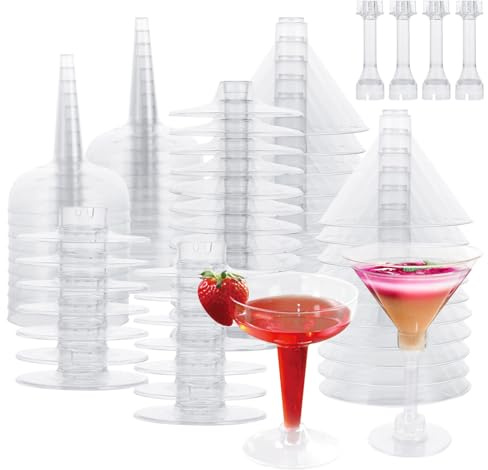 FWEEK 100PCS 2 Style Martini Glasses, 5/3.4 oz Clear Plastic Cocktail Glasses Reusable, Martini Plastic Cocktail Glasses Ice Cream Dessert Cups for Wedding, Birthday Party