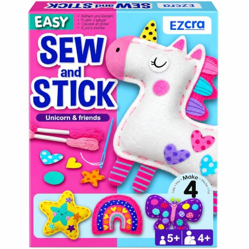 EZCRA Kit Couture Licorne pour Enfants 4-8 Ans - 4 Projets Feutrine
