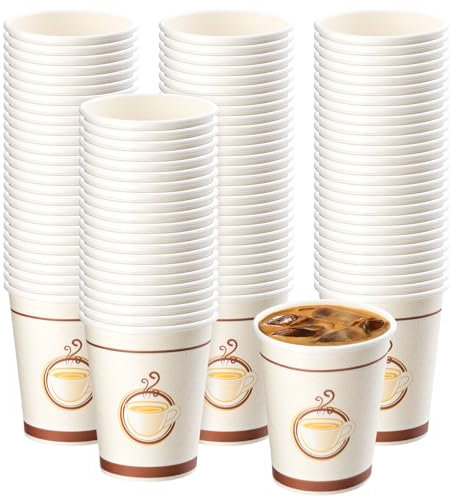 MEOKEY 100x 8oz Disposable Coffee Cup, Insulated Triple Walled Takeaway Recyclable Paper Cups for Hot and Cold Drinks for Party, Camping, Picnic, Travel