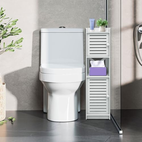 XUANYU 4 niveles pequeño mueble de almacenamiento para inodoro, columna y armario de baño, soporte para papeles higiénicos (blanco 22 × 20'