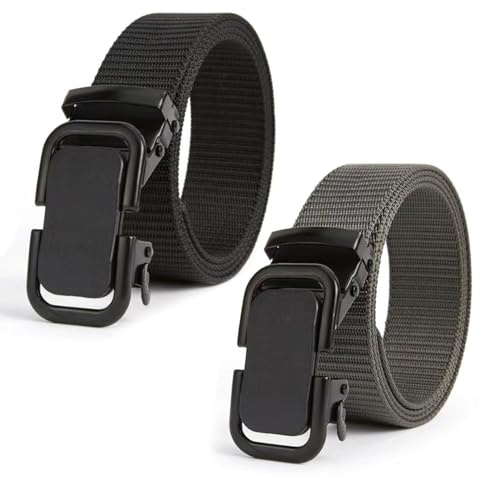 TICKLELY 2 Piezas Cinturón Táctico para Hombre - de Trabajo, Ajustable, de Nylon Con Hebilla Automática (Negro y Gris)