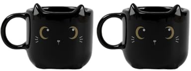 I-TOTAL® - Set di tazze da caffè in ceramica per espresso - SET 2 pezzi, 90 ml ciascuno - Perfette per gli amanti dell'espresso, per la casa o l'ufficio, 90 ml (BLACK CAT)