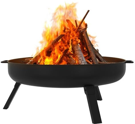 ECD Germany Cuenco de Fuego 60 x 27 cm Brasero Exterior Redondo de Acero con 3 Patas Plegables y Asas de Transporte, Fire Bowl Negro con 2 Agujeros de Drenaje Ideal para Barbacoas de Jardín o Camping