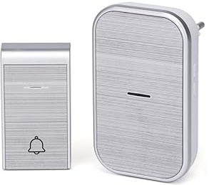 Timbre inalámbrico plateado, funcionamiento a batería, fácil instalación, ideal para casas y oficinas, avisa de visitas y entregas.
