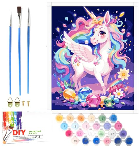 Nilnewuh Einhorn Malen Nach Zahlen für Kinder ab 6 Jahre, Junior und Erwachsene Anfänger, 40x50cm Groß DIY Painting Basteln Kit mit Leinwand Pinseln Acrylfarben, Gemälde Set für Mädchen Geschenke